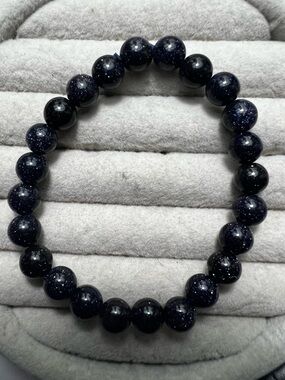 Sparkling Dark Blue Goldstone Beaded 8mm Stretch Bracelet
